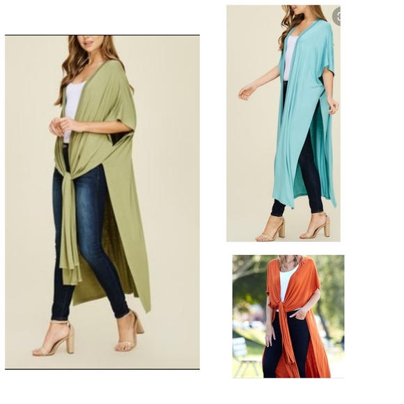 ANNABELLE GREEN LONG CARDIGAN DUSTER SIDE-SLIT L - Picture 3 of 5